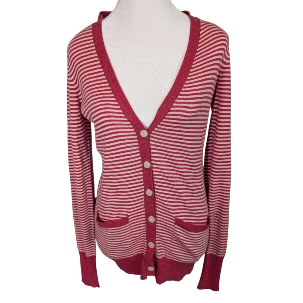 Victoria's Secret PINK Striped Cardigan Sweater Pink White Rabbit Hair Small